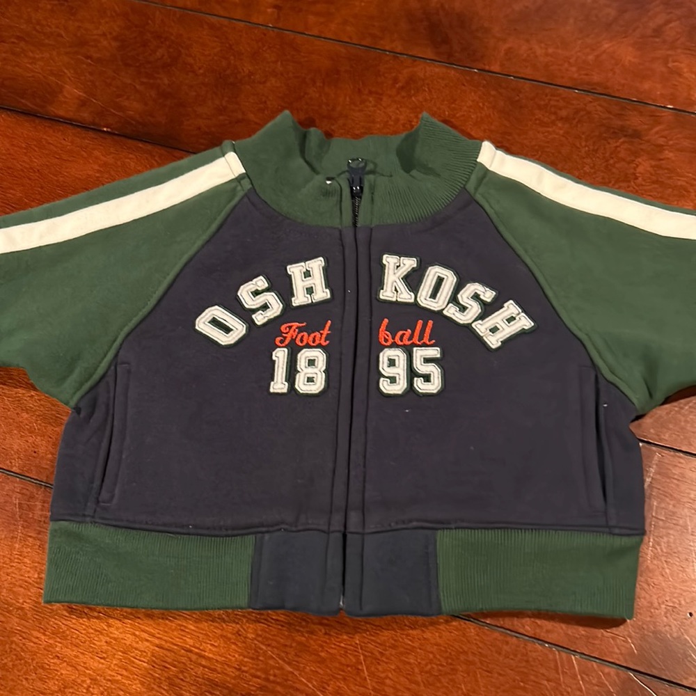 NWT Osh Kosh Football Green Navy Zipped Jacket 0-3 months